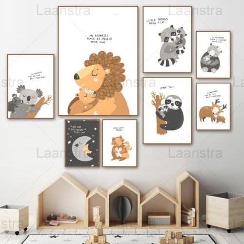 Lion Koala Animal Decoration Painting Childrens Room Warm Little Raccoon Squirrel Elk Otter Living Room Wall Canvas Art Poster
