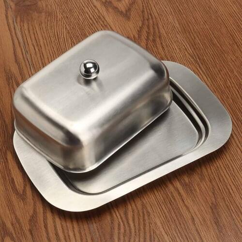 Stainless Steel Butter Dish Box Container Cheese Server Storage Keeper Tray With Lid Kitchen Dinnerware