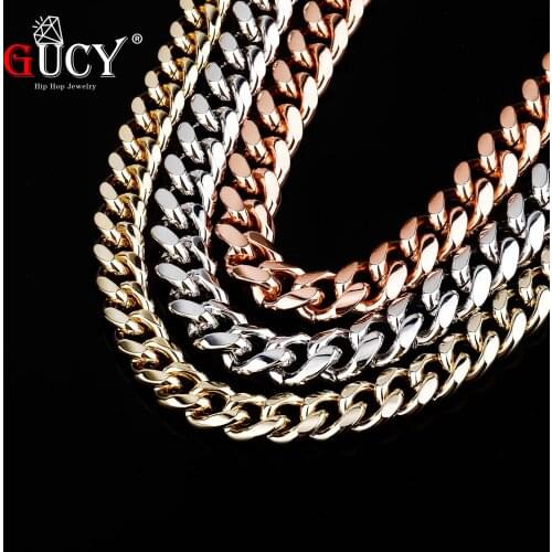 GUCY High Quality 10MM & 12MM Cuban Chain Necklace With Iced Out Cubic Zirconia Box Clasp Hip Hop Rock Jewelry Gift For Men