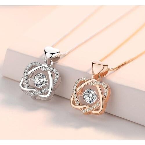 Love Crystal Necklace Female Rose Gold Pendant Necklace Valentines Day Gift Necklace for Women Jewelry