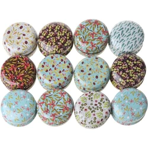 M17D 12pcs Mini Elegant Flower Tin Box DIY Candle Jar Balm Round Empty Case Portable Lipstick Spices Storage