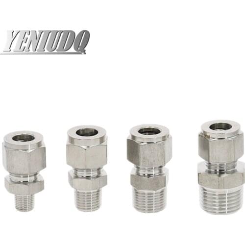 1/8" 1/4" 3/8" 1/2" Male Thread x 3 4 6 8 10 12mm OD Tube 304 SS Double Ferrule Tube Fitting Connector BSP Stainless Steel