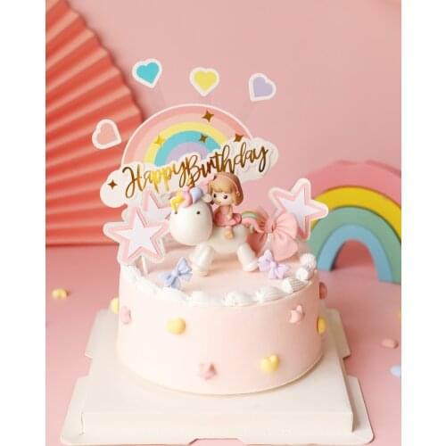 Lovely Unicorn Girl Cake Topper Rainbow Cloud Star Ball Birthday Valentines Day Party Banners Baking Glitter Decorations Gifts