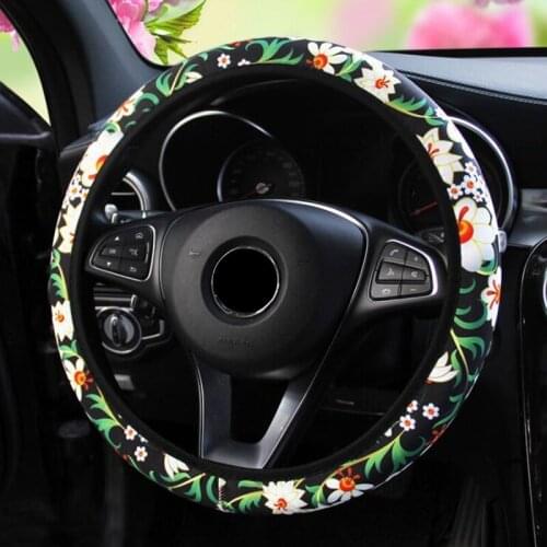 Fashion Car Styling Auto Non Slip Universal Stretchy NEW Floral Print Steering Wheel Cover Interior Accessories