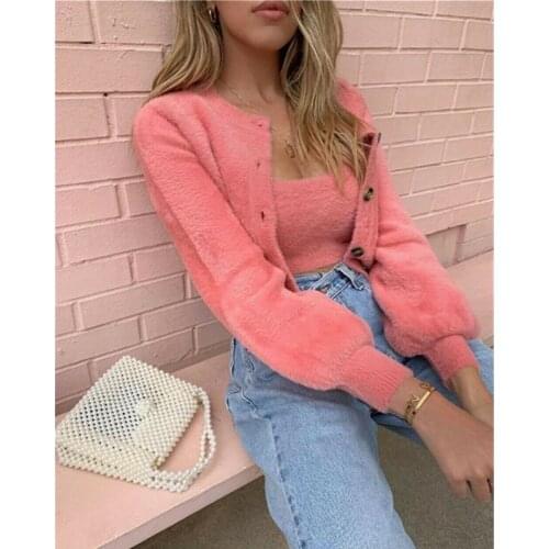 Fashion Autumn winter 2PCS Set for Women Long Sleeve Knitted Fluffy Cardigan Sweater SolidNew Sets Outwear Tops Outfits