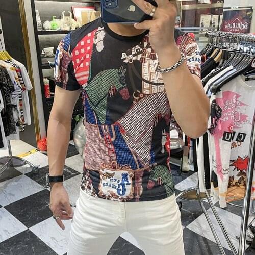 Summer Shhort Sleeve T Shirt Men Luxury Vintage Print O-neck Tops Tees Breathable Streetwear Casual T-Shirt Men Clothing M-5XL