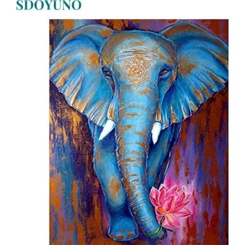 SDOYUNO 60x75cm Oil Painting By Numbers Elephant DIY Paint By Numbers For Adult Frameless Digital Hand Painting On Canvas Wall A