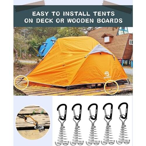 5 Pcs Set Steel Tent Rope Tightener with Carabiner Clips Cord Adjuster Tensioner Outdoor Camping Windproof Spring Tent Buckle