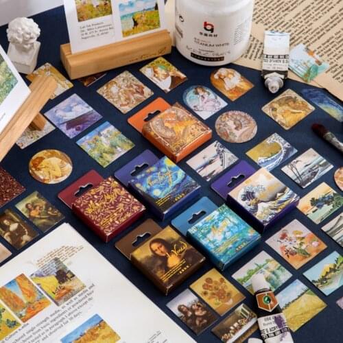45pcs/world famous painting series mini box sticker creative diy label diary photo album sealing stationery decoration sticker