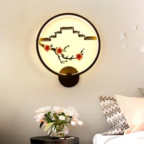 New Chinese Led Wall Lamp Creative Living Room Retro Japanese Bedroom Bedside Aisle Lamp Corridor Simple Round Wall Lights