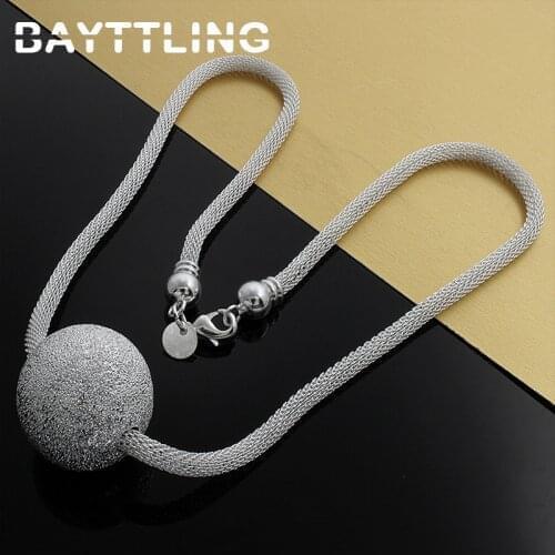 BAYTTLING 18 Inch 925 Sterling Silver 6MM Matte Big Round Ball Pendant Necklace For Woman Luxury Fashion Party Jewelry Gift