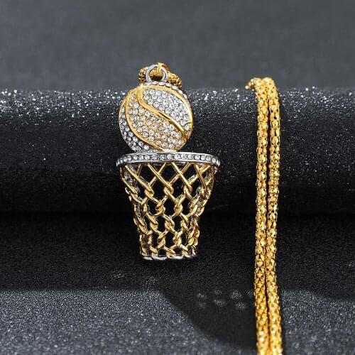 New Basketball Box Necklace Gold Silver Color Stainless Steel Chain Necklace Men Sports Hip Hop Jewelry