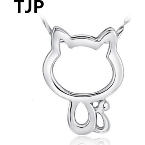TJP Cute Cat Design Pendants Necklace Jewelry 925 Sterling Silver Choker Necklace For Women Wedding Birthday Girl Lady Gift