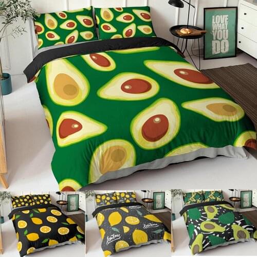 Duvet Cover Lemon Avocado Bedding Set Funny Fruits Duvet Cover Set Space Bed Set for Kids Geometric Bedclothes Cute Avocado