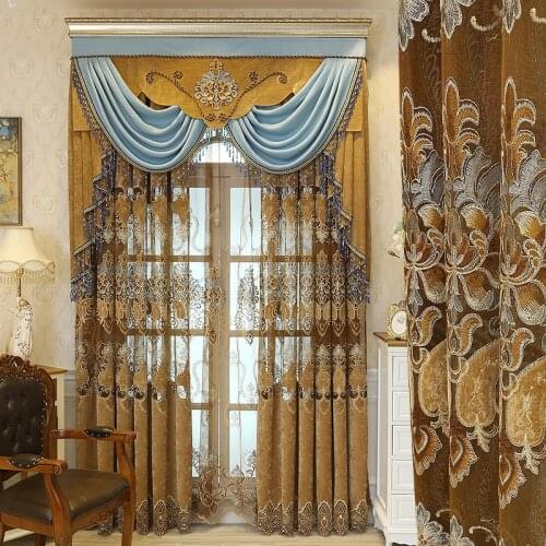 Luxurious Water-soluble Hollow Embroidered Curtains for Living Room Bedroom European-style Cashmere Coffee Curtain Valance