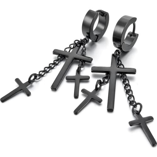 Stainless Steel Earrings ear clips ear studs Black Cross Gothic Punk Rock