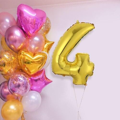 20pcs/lot 30inch Metal Gold Number Foil Balloons Adult Birthday Party Decorations Baby Shower Rose Red Star Heart Helium Ballon