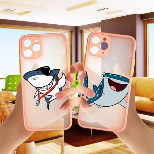 Cute shark Phone Case Colorful Bumper Shockproof Trasparent For iPhone 8 7 Plus 12 Mini 11 Pro Max XR X XS pink Cover