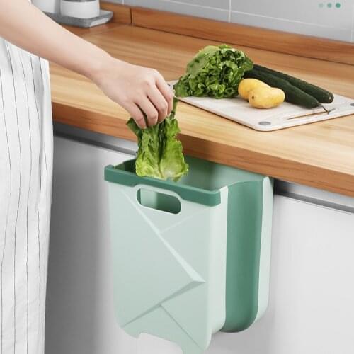 Modern Practical Trash Bin Cute Wall Mounted Plastic Trash Can Creative Folding Cubo De Basura Kitchen Accessories DI50LJT
