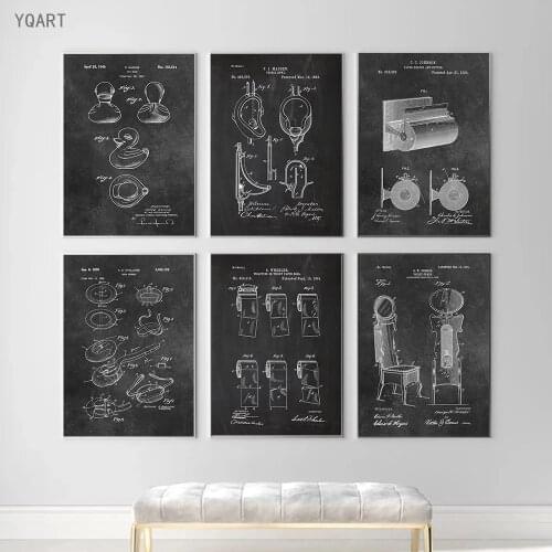 Vintage Canvas Print Water Closet Toothpaste Toilet Paper Patent Poster Wall Art Decorative Pictures Bathroom Modern Home Decor