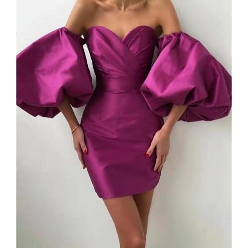 Vintage Short Taffeta A-Line Fuchsia Evening Dresses Zipper Back Pleated Formal Party Gowns for Women