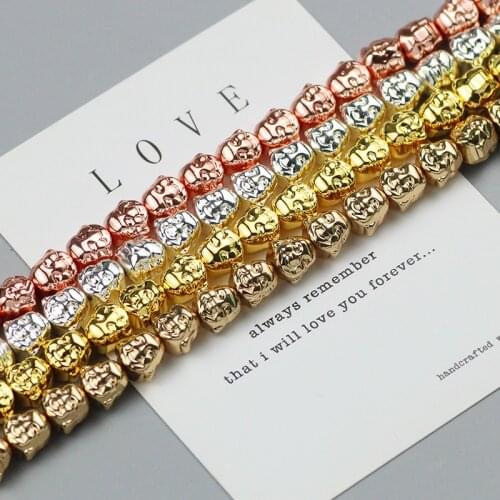 WLYeeS Plating Gold Silvers Maitreya Head Pendant Beads Natural hematite Loose beads for DIY Religion Jewelry Bracelet Making
