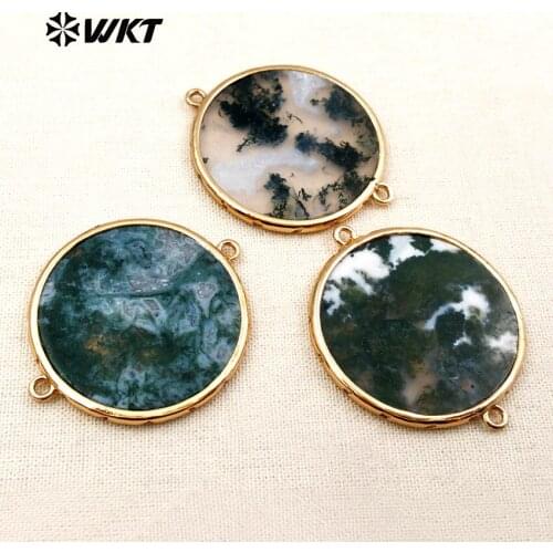 WT-C233 WKT Classic Natural Stone With Metal Electroplated Round Shape Connector Materials For Jewelry Making Findings