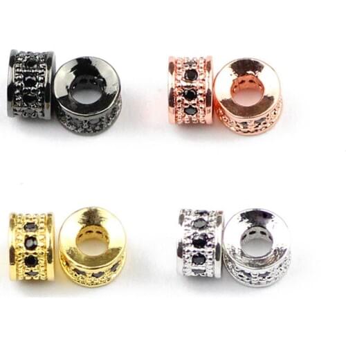 YHBZRET 4pcs flat Round Black Zircon Copper Spacer bead 6mm cylinder Charms Loose beads for Jewelry bracelet Pendants making DIY
