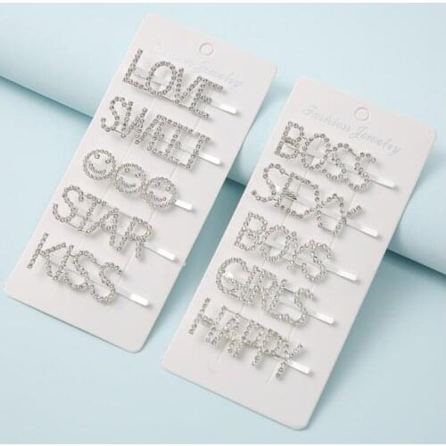 Letter words hair clips rhinestones Crystal Rhinestone Hairpins Chic Girls Gold Silver Color Barrettes Women Hair Accessories