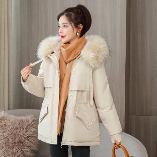 Cotton-Padded Jacket Women Inner Fleece Warm Ladies Parkas Down Cotton Winter Jacket Women Hooded Fur Collar Quilted Coats C7633