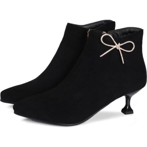 Big Size 9 10 11 boots women shoes ankle boots for women ladies boots shoes woman winter Auger bow pointed tapered heel