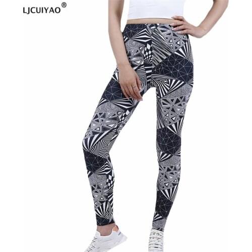 LJCUIYAO Fitness Leggings Hips Push Up Workout Pants Womens Gym Activewear High Waist Black Triangle Geometry Stripe New Bottom