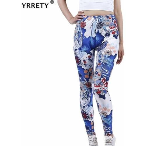 YRRETY Women Leggings Fitness High Waist Push Up Sapphire White Flora Print Polyester Workout Jeggings Casual Female New Bottom