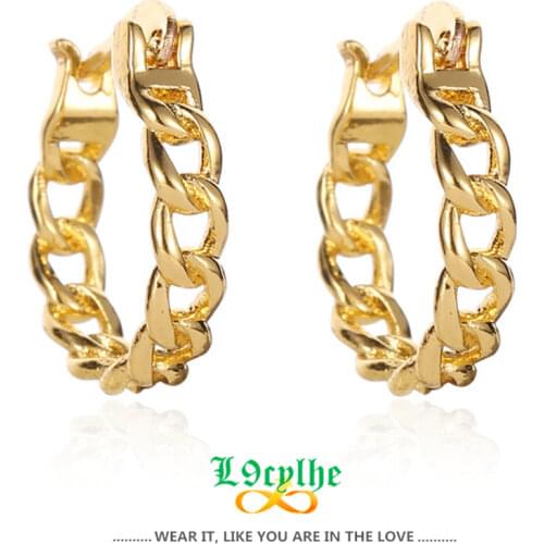 Curb Chain Hoop Earrings For Women Twisted Geometric Ear Rings Round Circle Earrings Statement Jewelry Gold Silver Color Aros