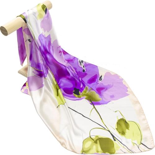 100% Silk Scarf Women Scarf Watercolor Flower Silk Bandana 2019 Hijab Floral Print Headscarf Female Middle Square Silk Scarf