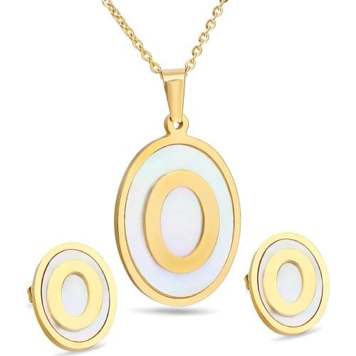 316L Stainless Steel Gold-color Jewelry Sets Shell Necklace Earring Set for Women Party Accessories Gift Design