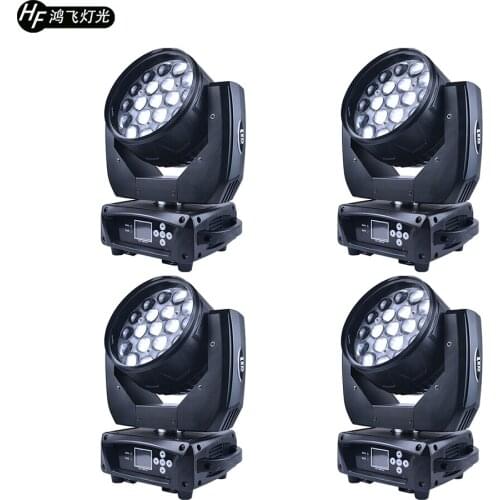 4 PCS 19x15w Zoom Beam Light RGBW 4in1 Stage Dj Moving Head Light Voice Disco Lights