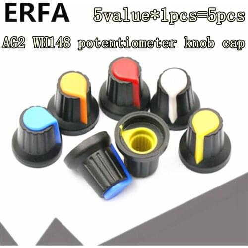 5colorX1pcs=5pcs New WH148 potentiometer knob cap(copper core) 15X17mm 6mm Shaft Hole AG2 Orange Blue Yellow White Red