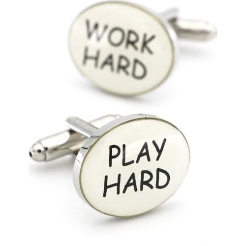 Free Shipping Mens Cufflinks PLAY HARD WORD HARD Design White Color Quality Copper Cuff Links Wholesale&retail