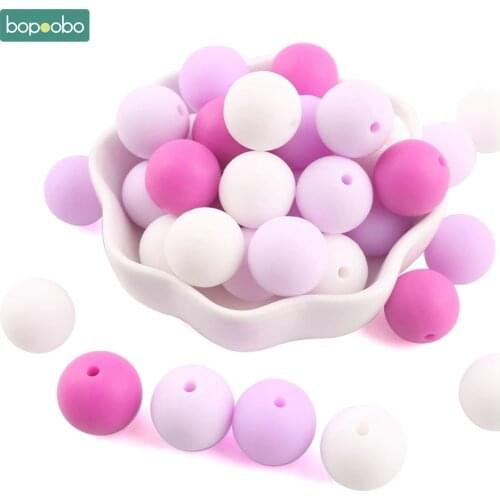 Bopoobo 20pc Silicone Teether Bead Food Grade Teething Purple Series Baby Bites Toys DIY Jewelry Beads Baby Teether 15mm