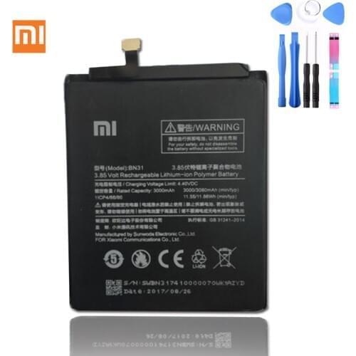 For Xiaomi Mi 5X Mi5X Redmi Note 5A / Pro Mi A1 Redmi Y1 Lite S2 3000mAh Batteries Xiao Mi Original Phone Battery BN31 + Tools