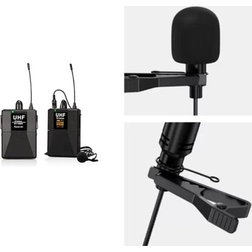 UHF Dual Channel Wireless Lavalier Microphone Lapel Mic for SLR 65M Range DSLR Camera Interview