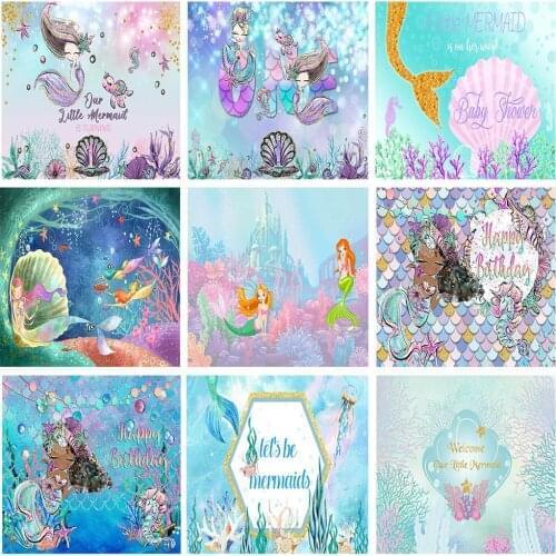 Mermaid Birthday Party Photography Backgrounds Girl Decor Princess Banner Children Wallpapers Backdrops Photo Studio Photophone
