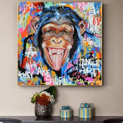 Graffiti Street Art Abstract Animals Laughing Monkey Poster and Print Canvas Painting Wall Art Pictures Cuadros for Living Room