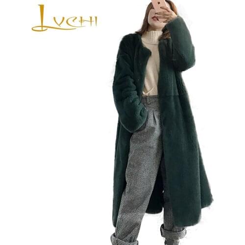 LVCHI Winter 2019 Import Real Mink Fur Coats Womens Long Sleeve Sashes Coat Full Pelt Solid X-Long Loss Causal Slim Mink Coats
