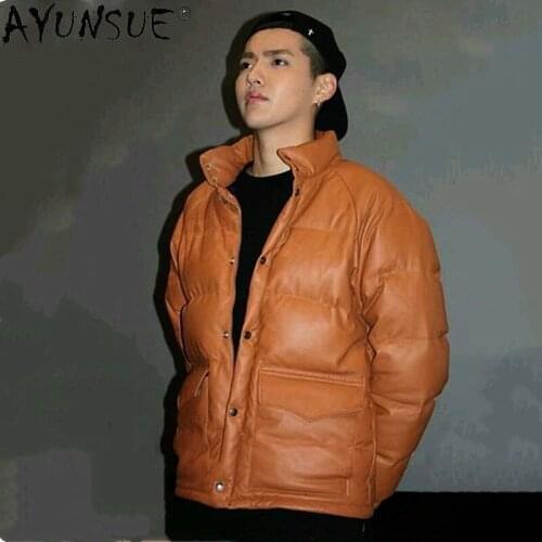 AYUNSUE Men Clothing Sheepskin Genuine Leather Jacket Mens Dow Jackets Winter Coat Mens Warm Clothes Male Ropa Hombre LXR498