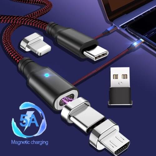 Micro USB Type C Magnetic Cable 5A Fast Charging Data Sync Cord LED Quick Charge Wire For iPhone 12 Pro Max Xiaomi 11 Huawei P40