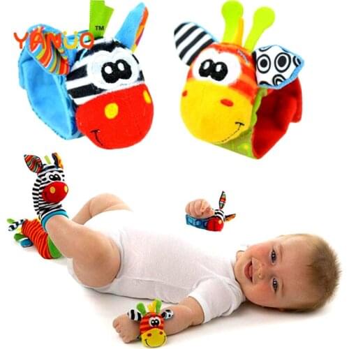 Cute Cartoon Animal Toy Soft Socks Wrist Strap Set Baby Boys Girls Rattle Children Infant Newborn Plush Toys Baby Kids Toys