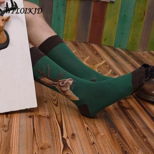 [WPLOIKJD]Novelty Funny Colorful Animal Cotton Socks Casual Happy Men Socks Dress Wedding Socks Clacetines Hombre Divertidos