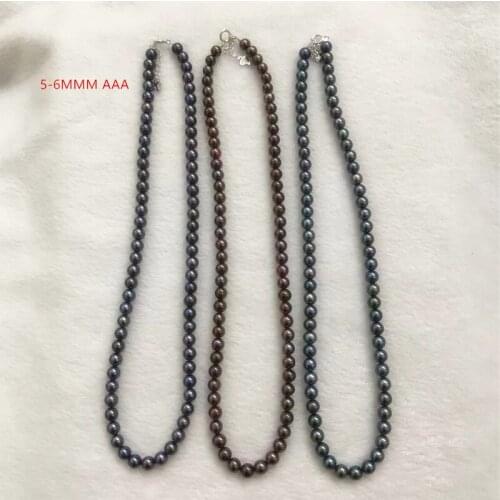 New Natural Freshwater Pearl 5-6MM Near Round AAA Black Necklace